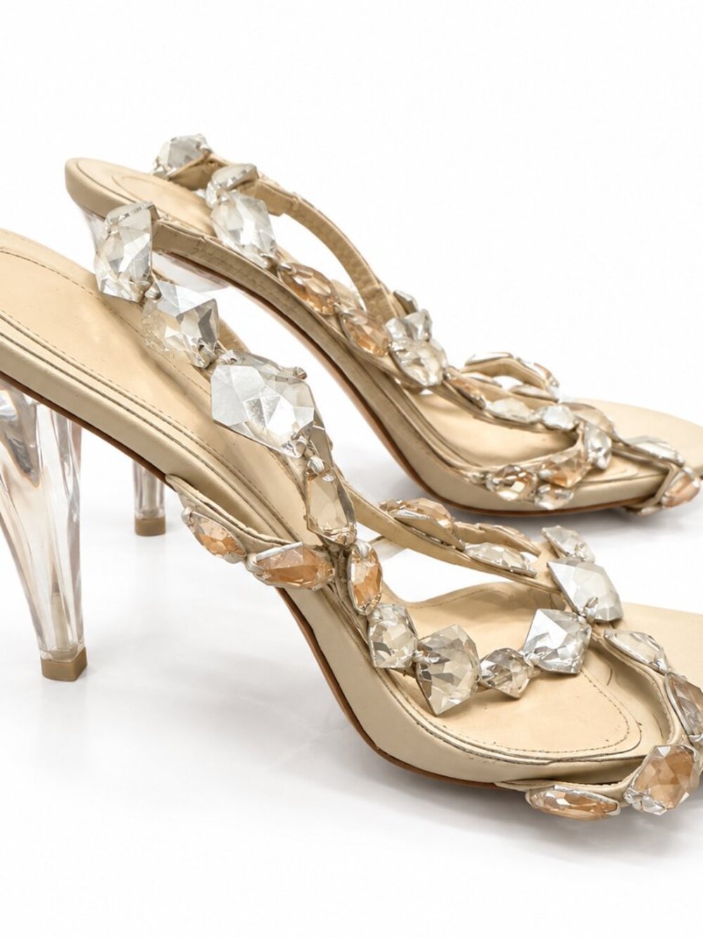 Alexander McQueen Crystal Embellished Clear Heel Strappy Sandals EU SIZE 38.5